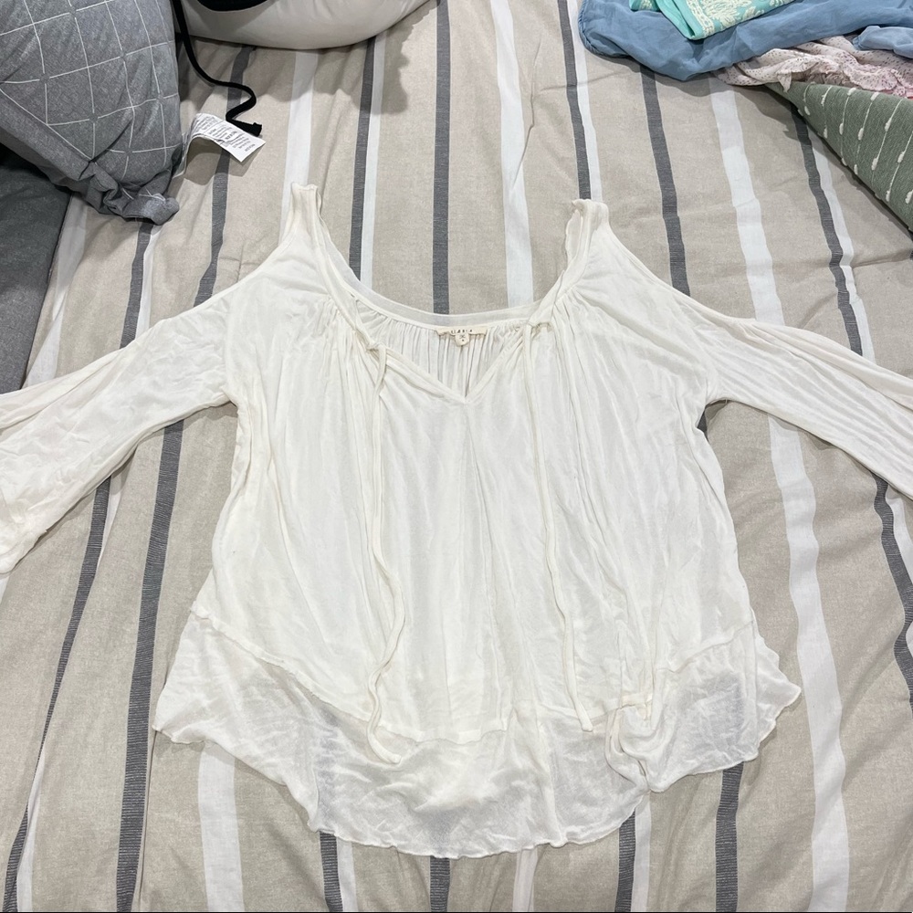 Sheer open shoulder shirt